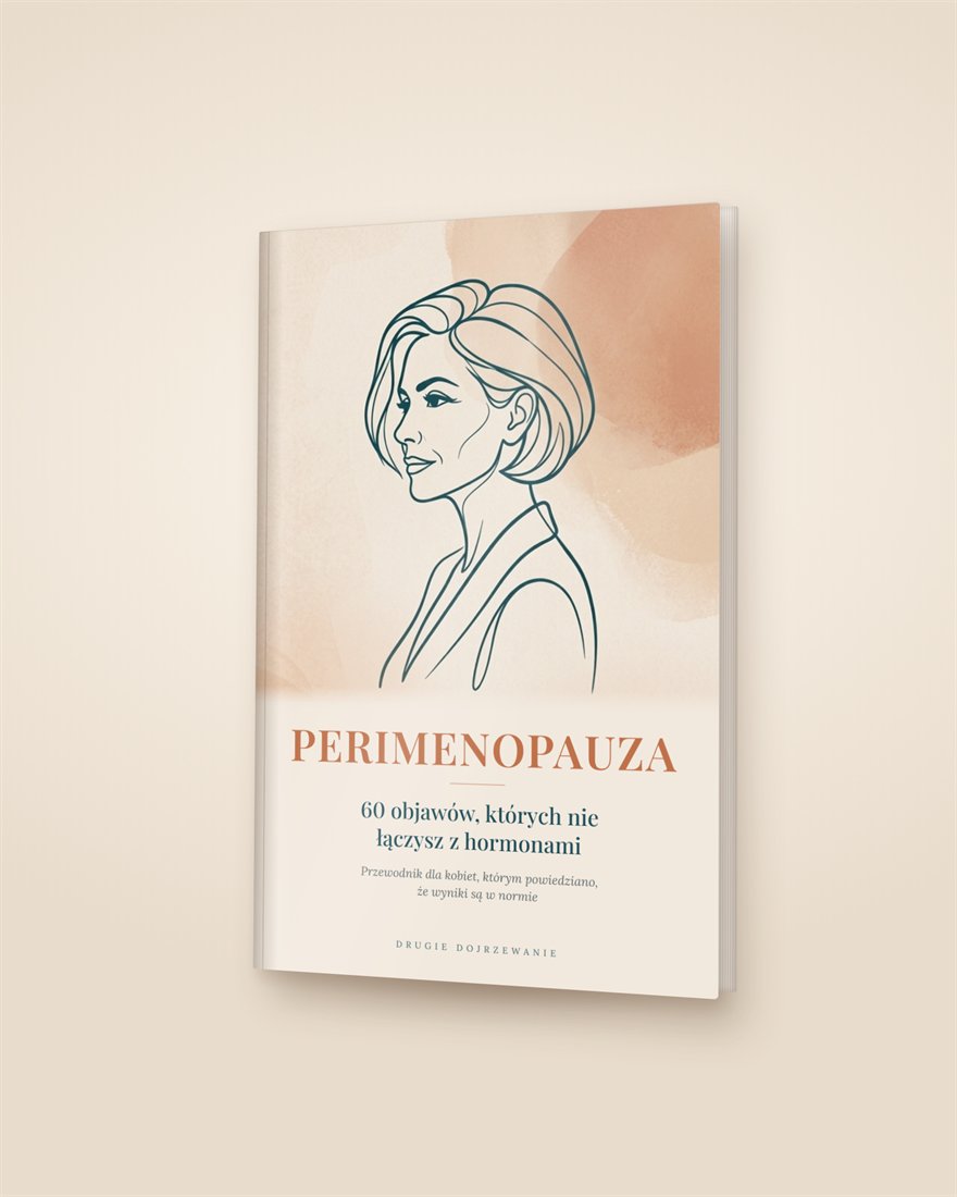 Okładka przewodnika „Perimenopauza. 60 objawów, których nie łączysz z hormonami”.